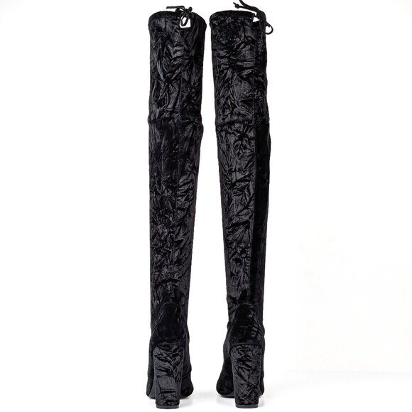 Stuart Weitzman Women Vidaland Black Stretch Velvet OTK Boots size 8 - Picture 4 of 11